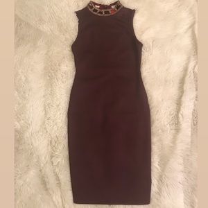 Wow couture bodycon burgundy embellish neck dress